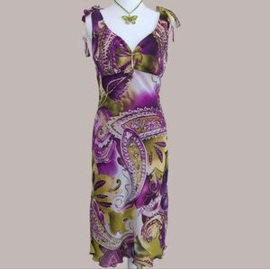 Purple and Green Paisley Midi Dress